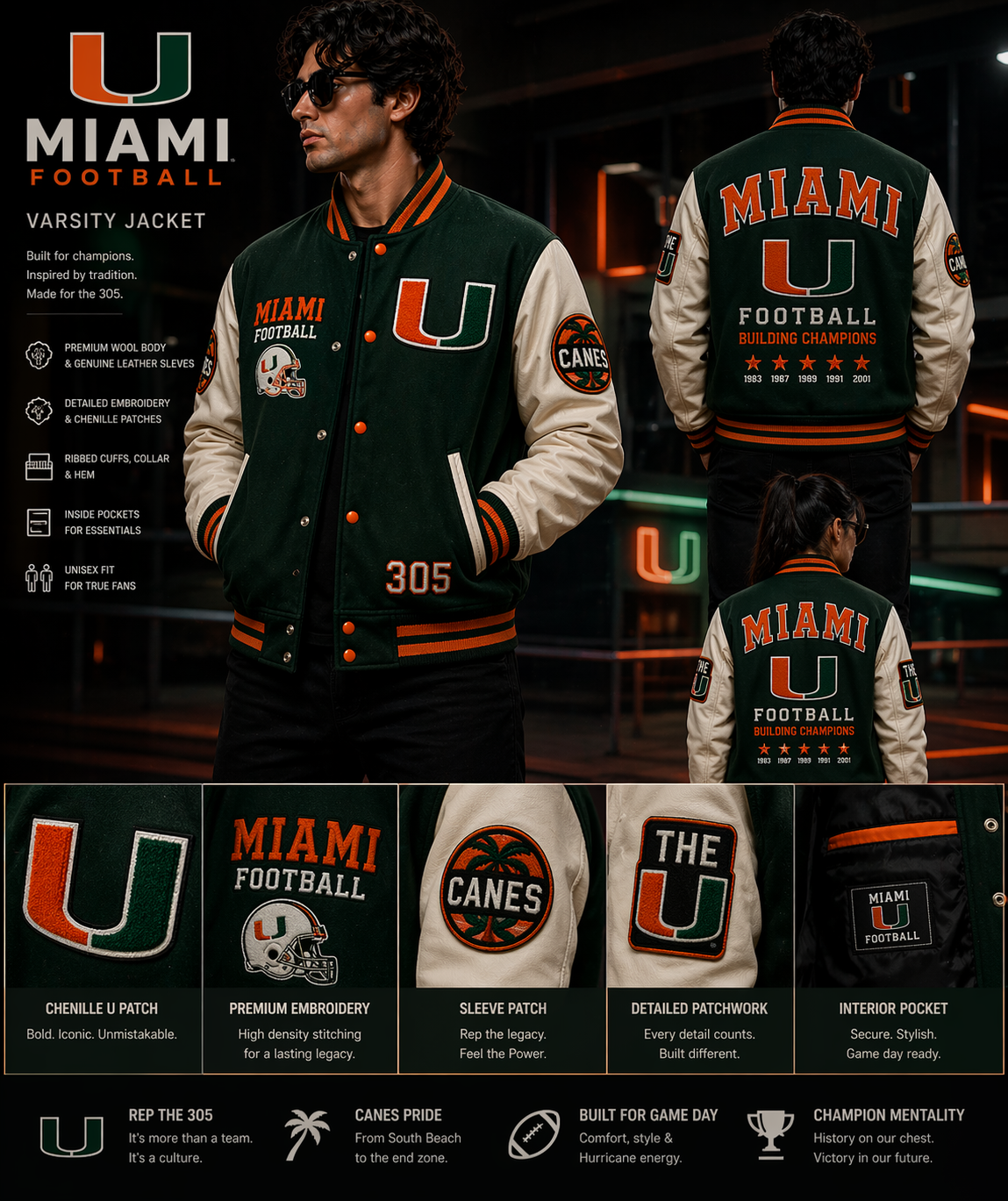 Miami Hurricanes – Premium Football Varsity Jacket DJ Orignal