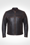 Daniel Jack Distressed Vintage Leather Motorcycle Jacket - Front View