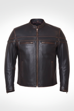 Daniel Jack Distressed Vintage Leather Motorcycle Jacket - Front View