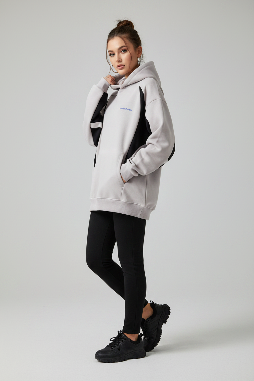 Female model wearing Premium Colorblock Logo Hoodie