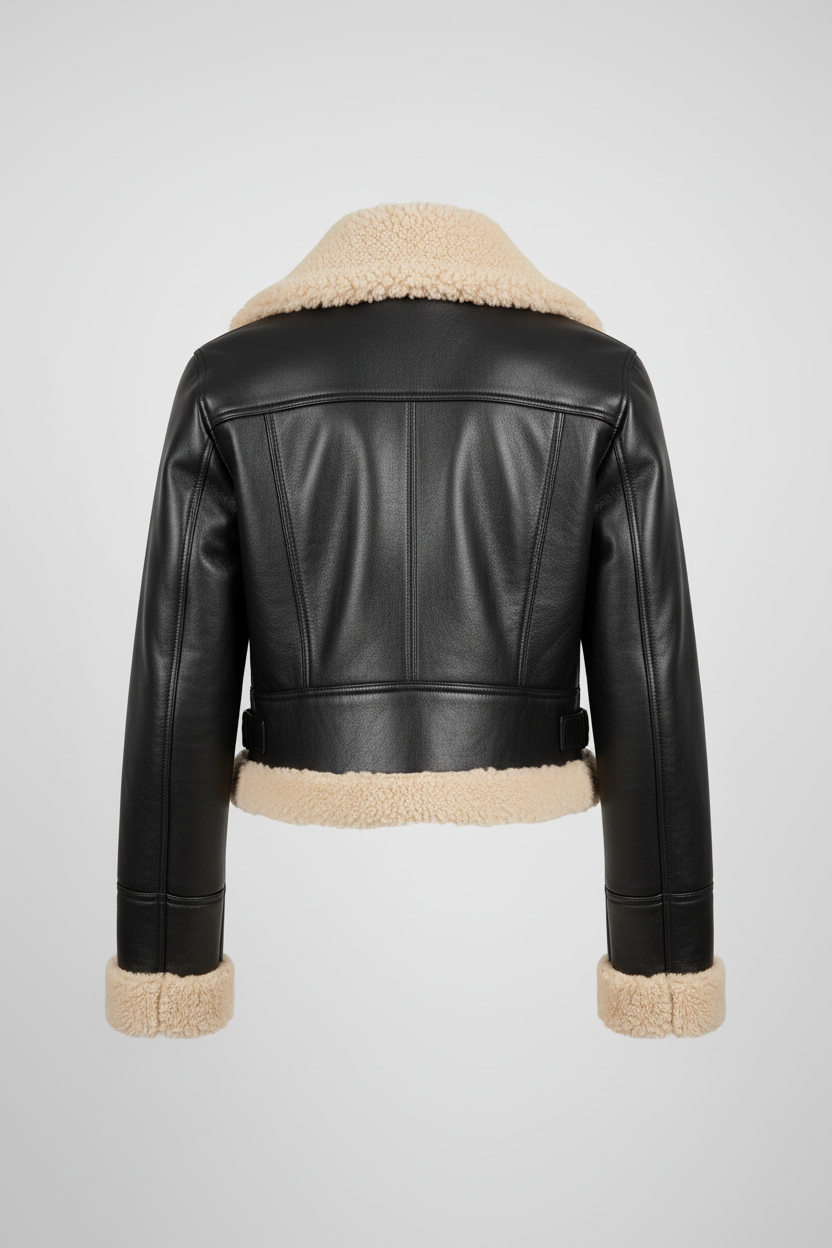 Daniel Jack Women's Shearling Cropped Leather Jacket - Back View