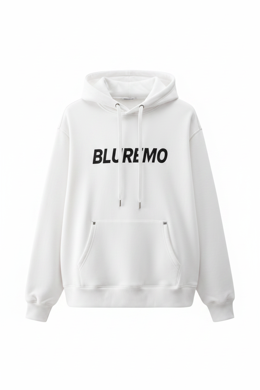 BLUREMO white Premium Logo Hoodie front product view