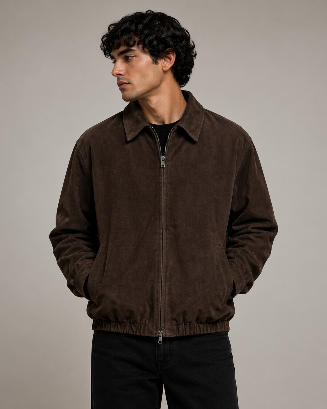 The Maverick – Premium Dark Suede Bomber Jacket - DJ Club