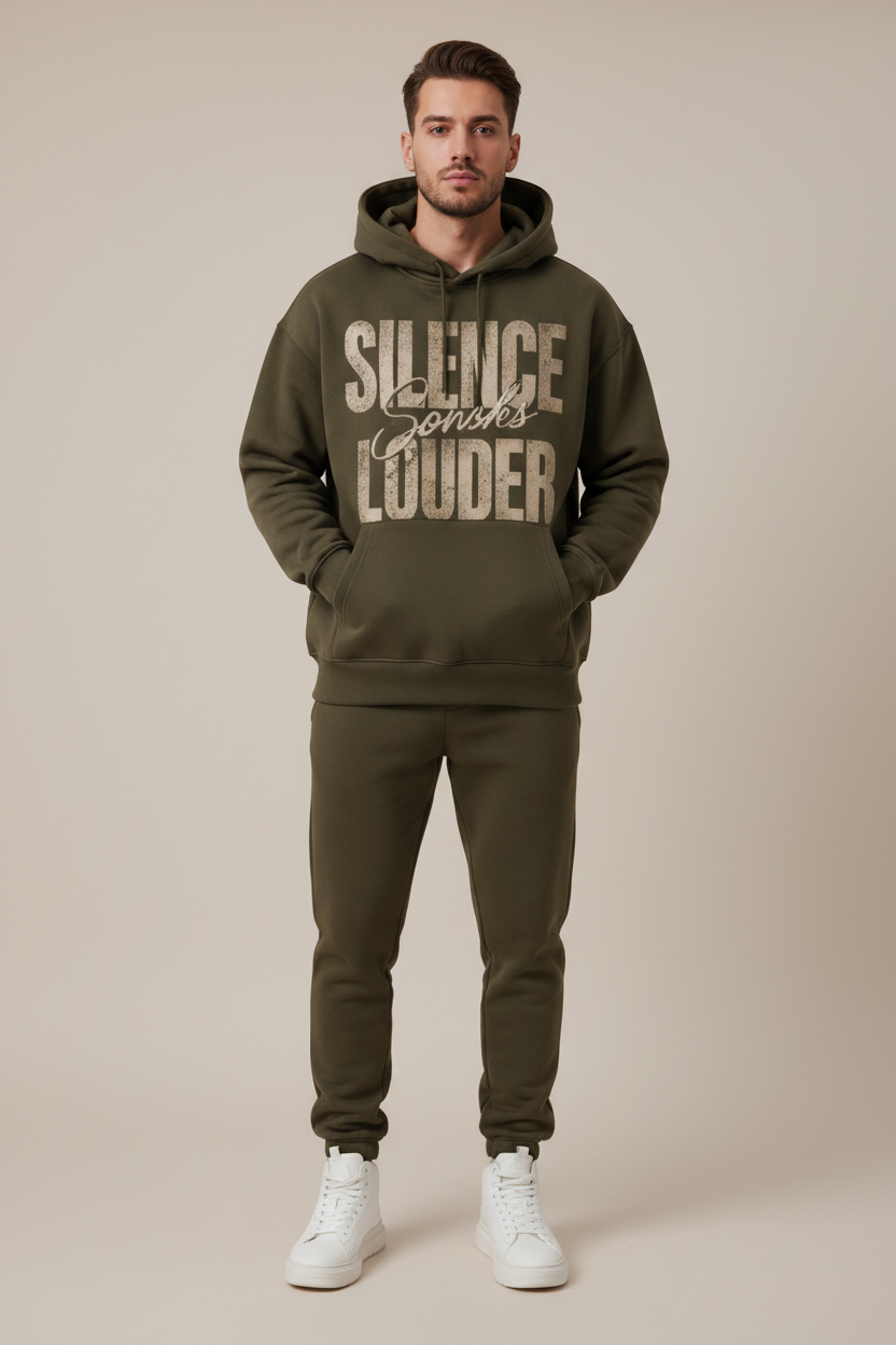 Male model wearing Silence Is Louder Hoodie