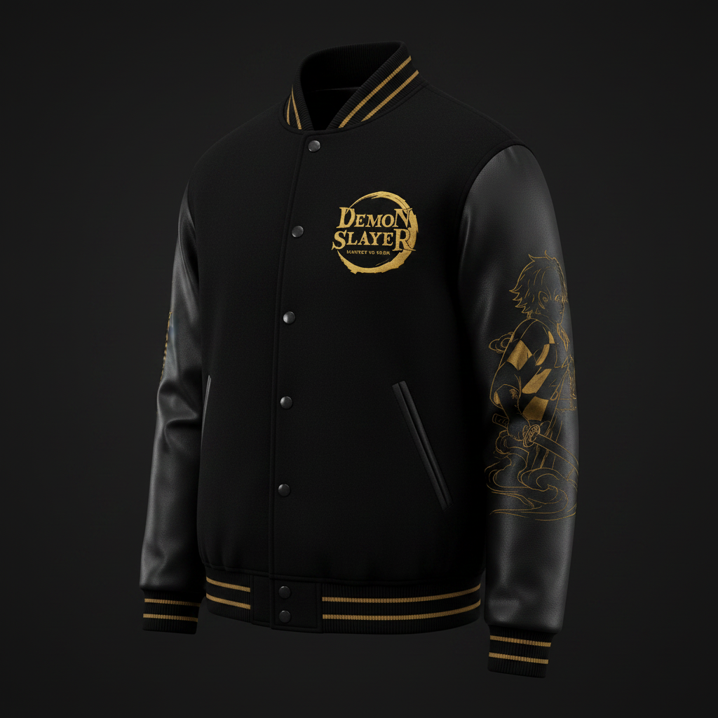 Demon Slayer Premium Varsity Jacket angled view
