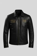 Daniel Jack Leather Biker Jacket Gold Edition - Front View