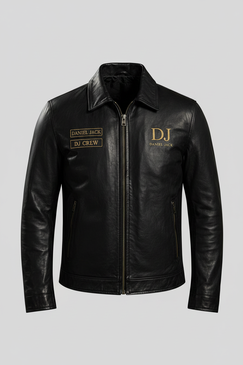 Daniel Jack Leather Biker Jacket Gold Edition - Front View