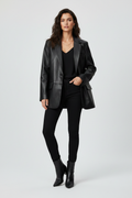 Daniel Jack Black Leather-Trim Oversized Blazer - Female Model