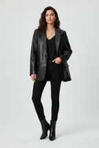 Daniel Jack Black Leather-Trim Oversized Blazer - Female Model
