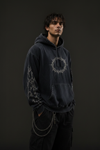 Male model wearing Dark Premium Logo Hoodie