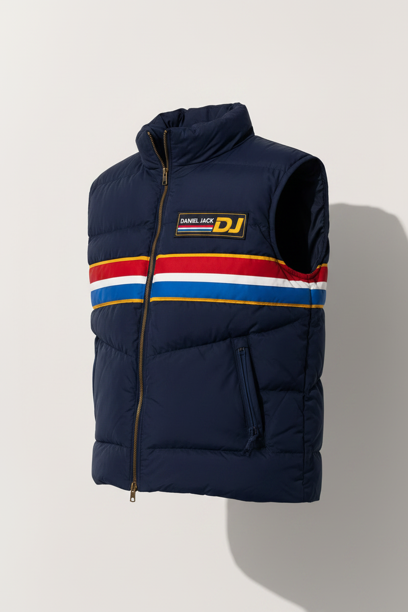 Daniel Jack Club Varsity Puffer Vest – Angled Side View