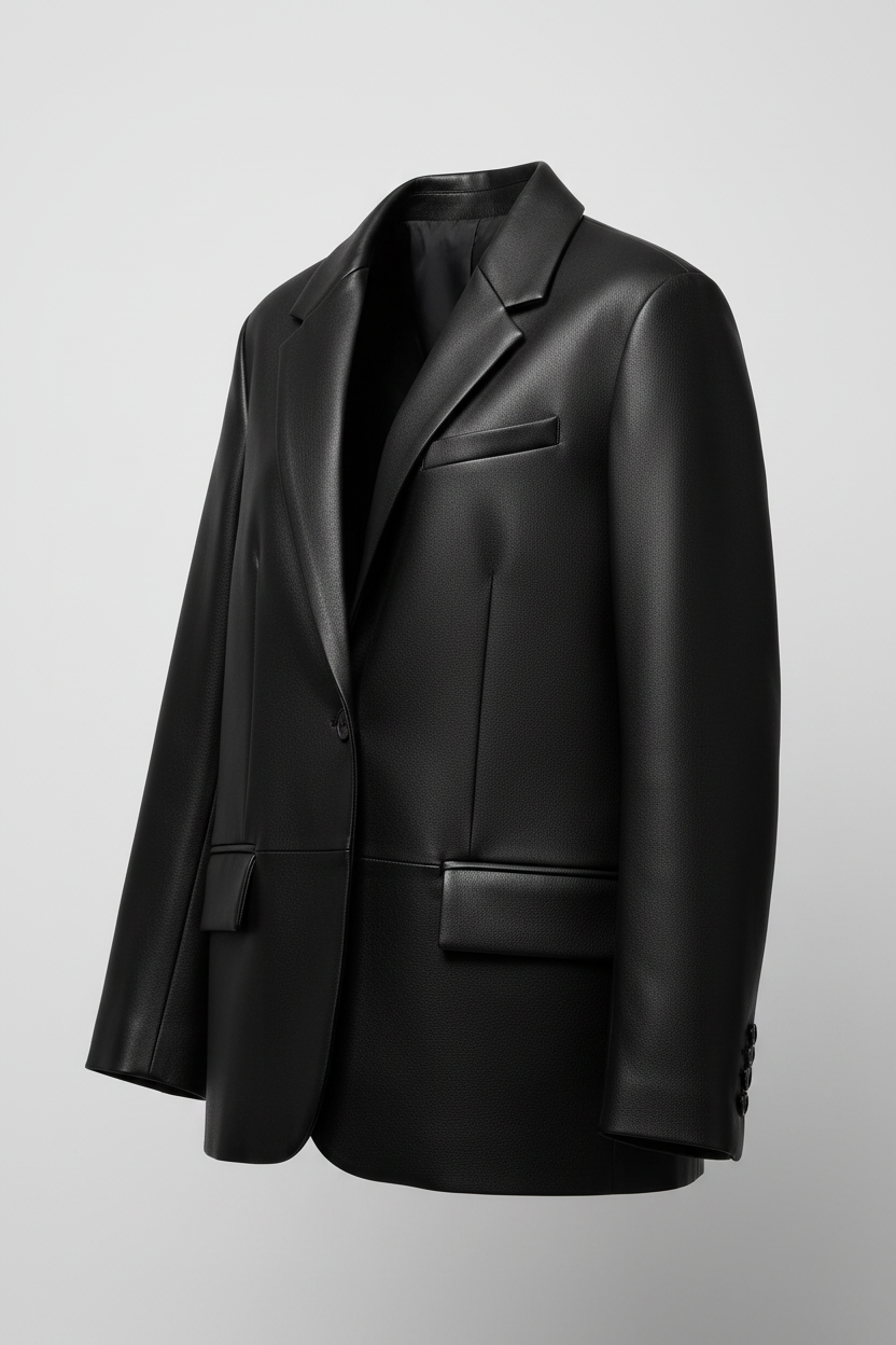 Daniel Jack Black Leather-Trim Oversized Blazer - Side View