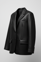 Daniel Jack Black Leather-Trim Oversized Blazer - Side View
