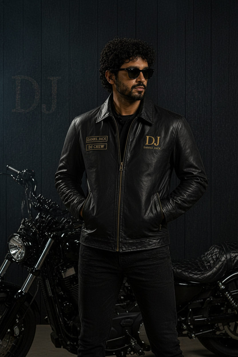 Daniel Jack Leather Biker Jacket Gold Edition - Male Model
