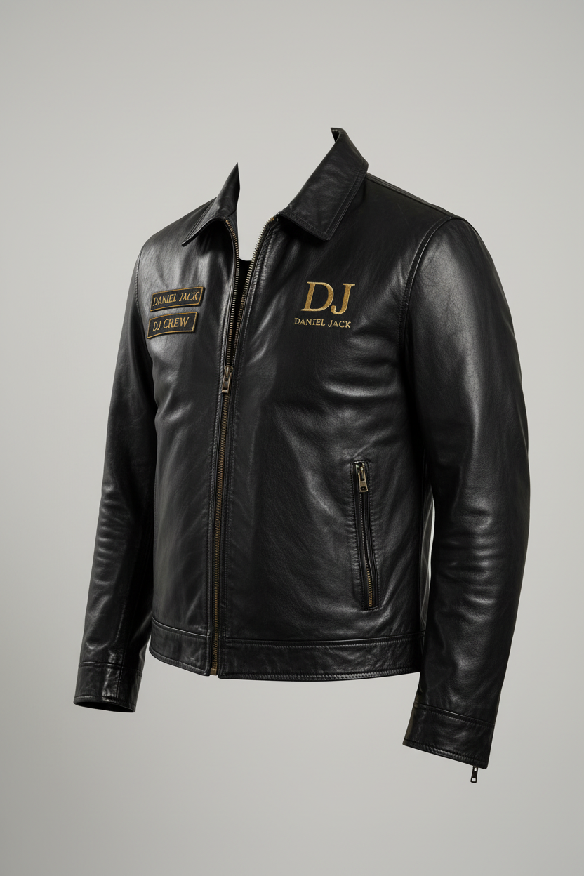 Daniel Jack Leather Biker Jacket Gold Edition - Side View