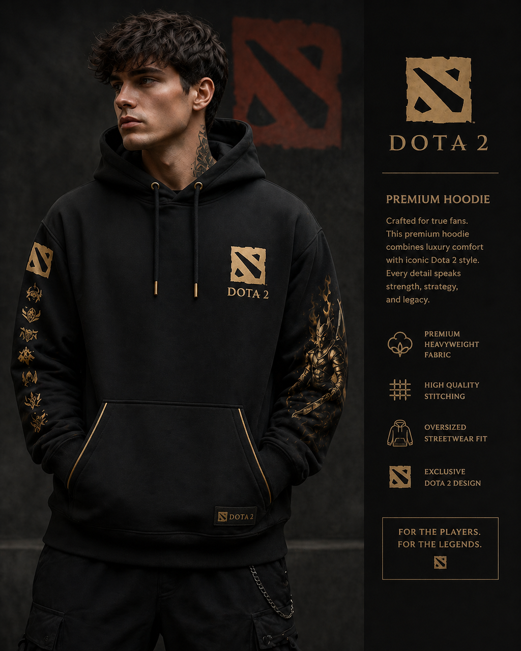 Dota 2 Premium Gold Hoodie — For The Players. For The Legends.