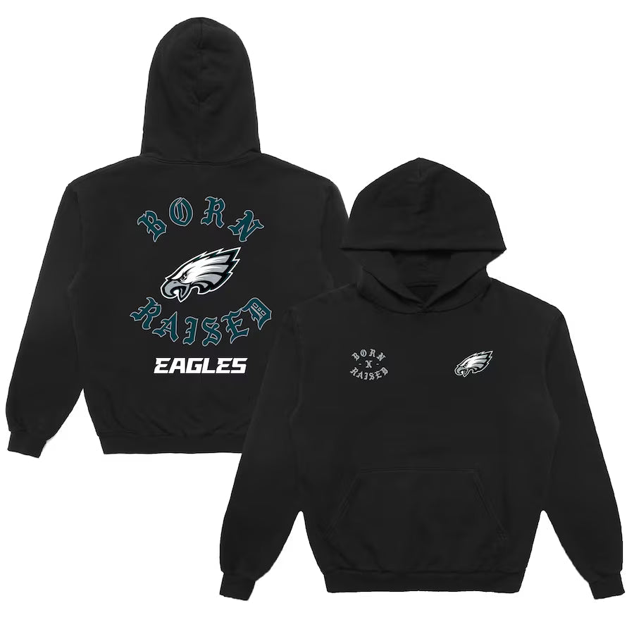 Born x Raised Black Philadelphia Eagles Chrome Rocker Hoodie Recreated Edition