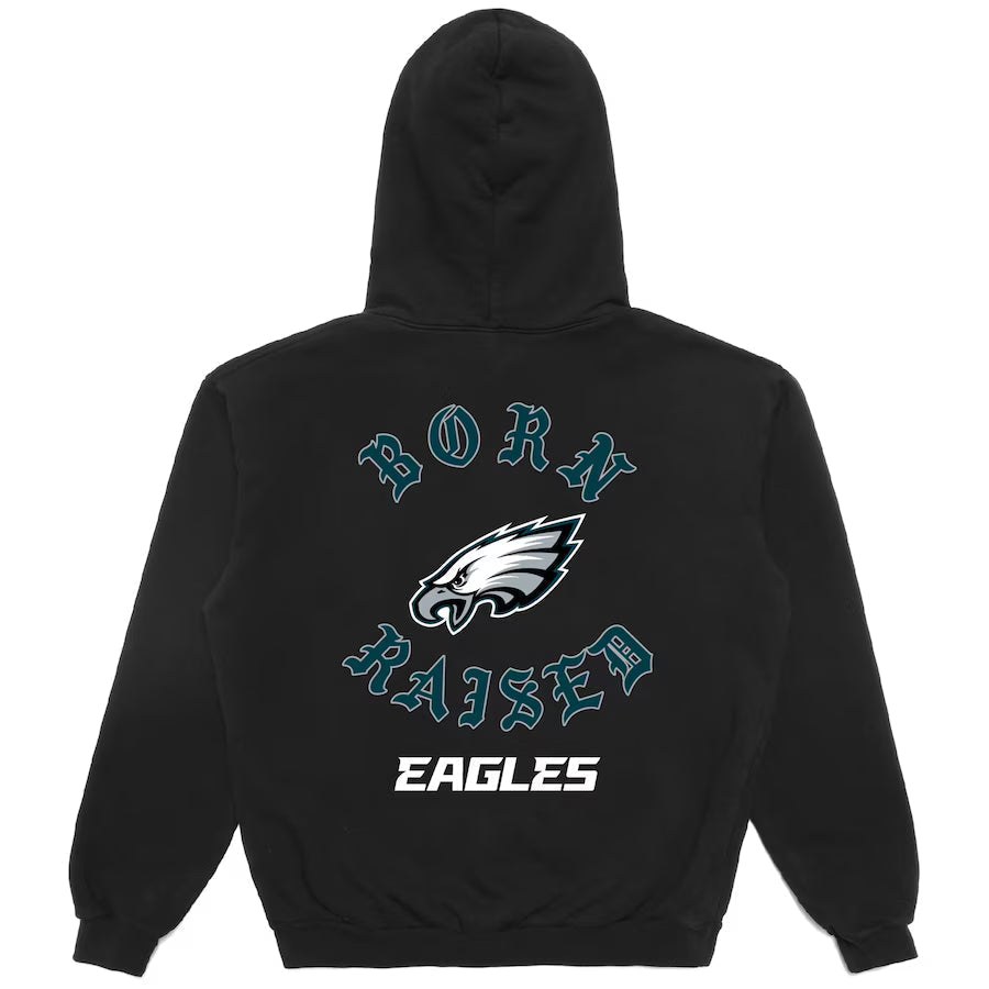 Born x Raised Black Philadelphia Eagles Chrome Rocker Hoodie Recreated Edition